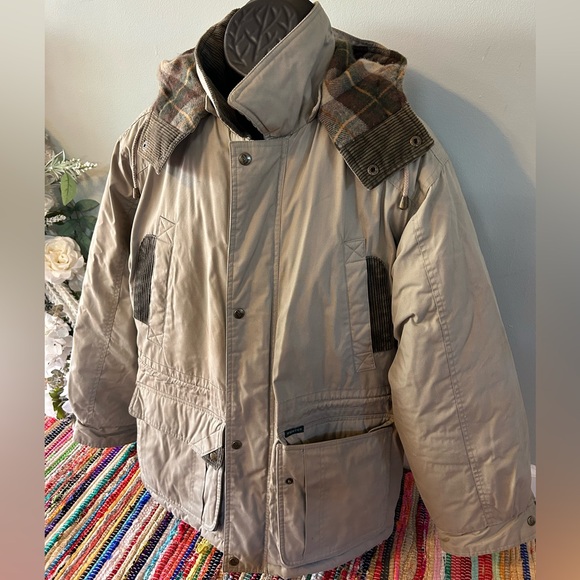 90s Duck Hunting Hooded Jacket Winter Coat Beige Vintage Medium - Picture 2 of 9